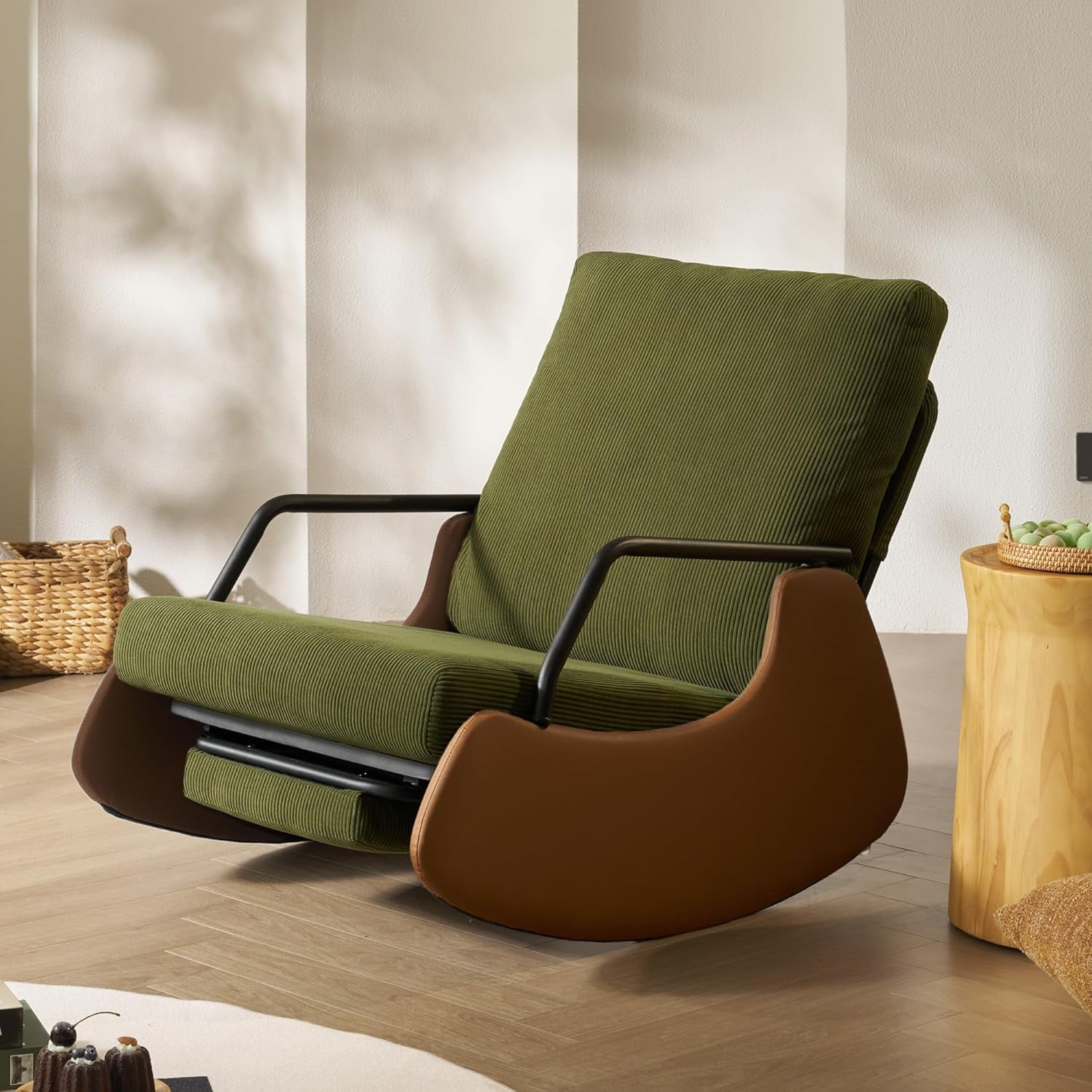 Nursery Rocking Chair with Adjustable Backrest & Footrest, Soft Fabric ...