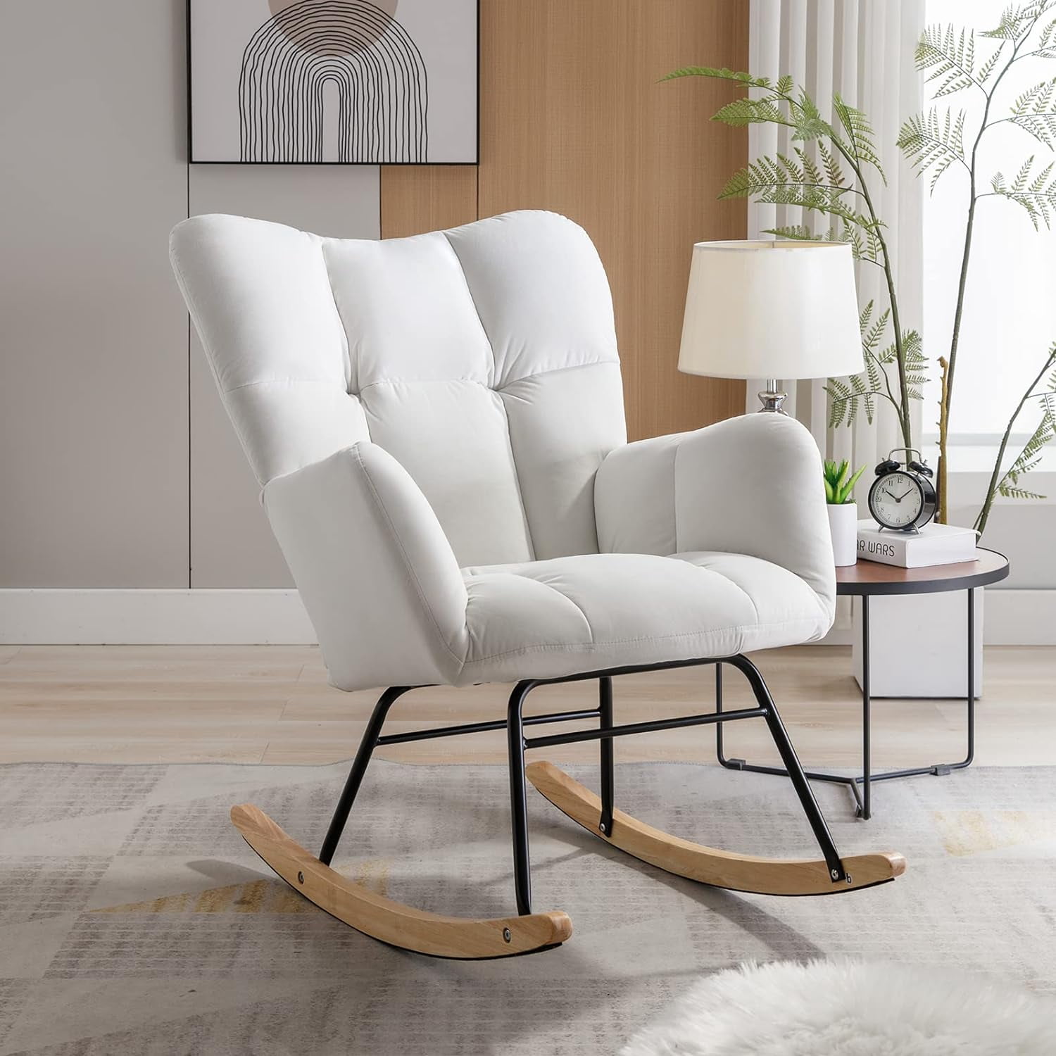Nursery Rocking Chair for Baby, Indoor Velvet Fabric Nursing Chair ...