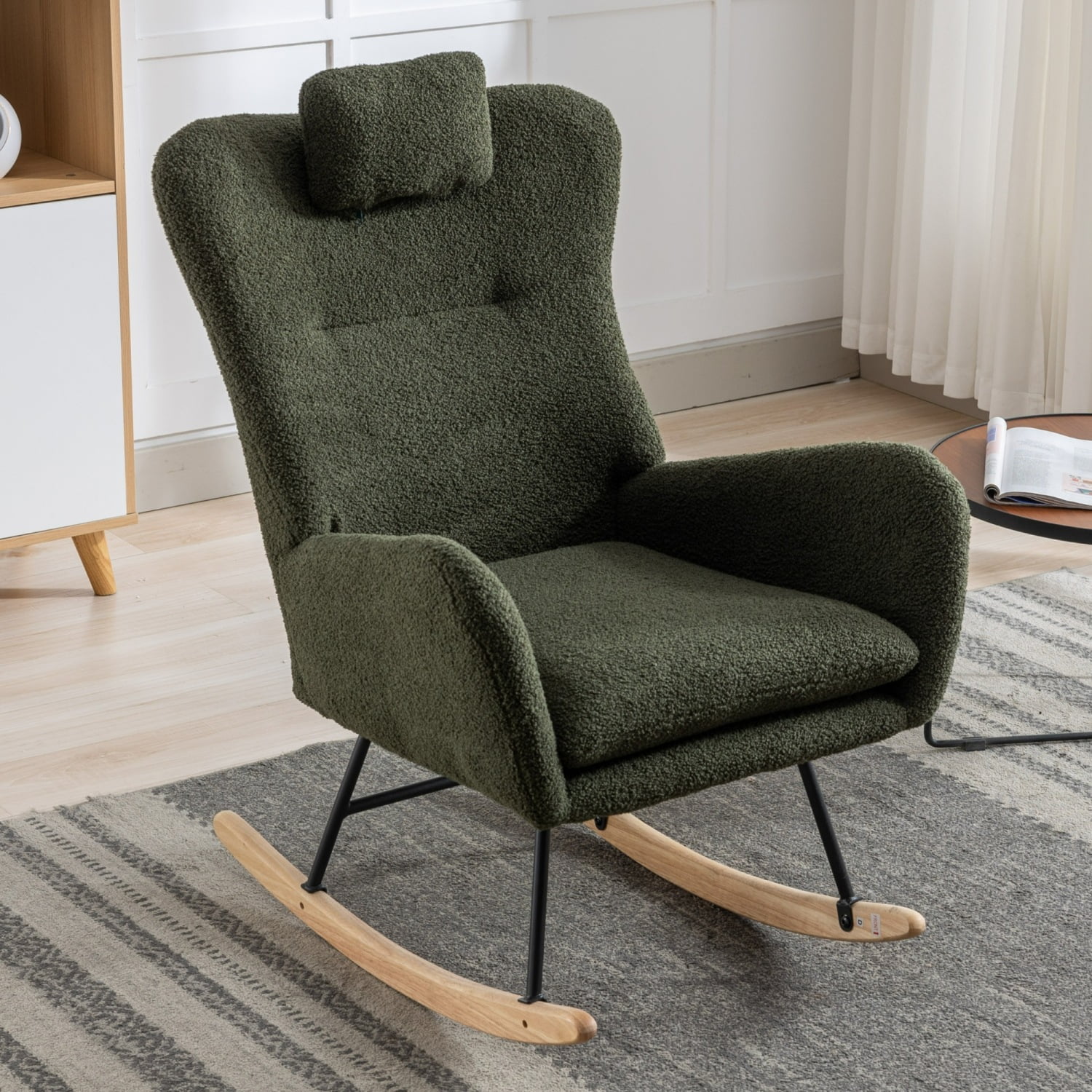Nursery Rocking Chair, Comfy Teddy Upholstered Glider Rocker Chair with ...