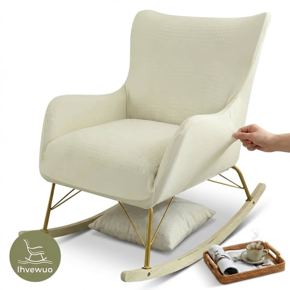 Nursery Rocking Chair Cover with Non-Slip Foam Strips Stretch Glider Armchair Slipcover for Baby Room Off-White