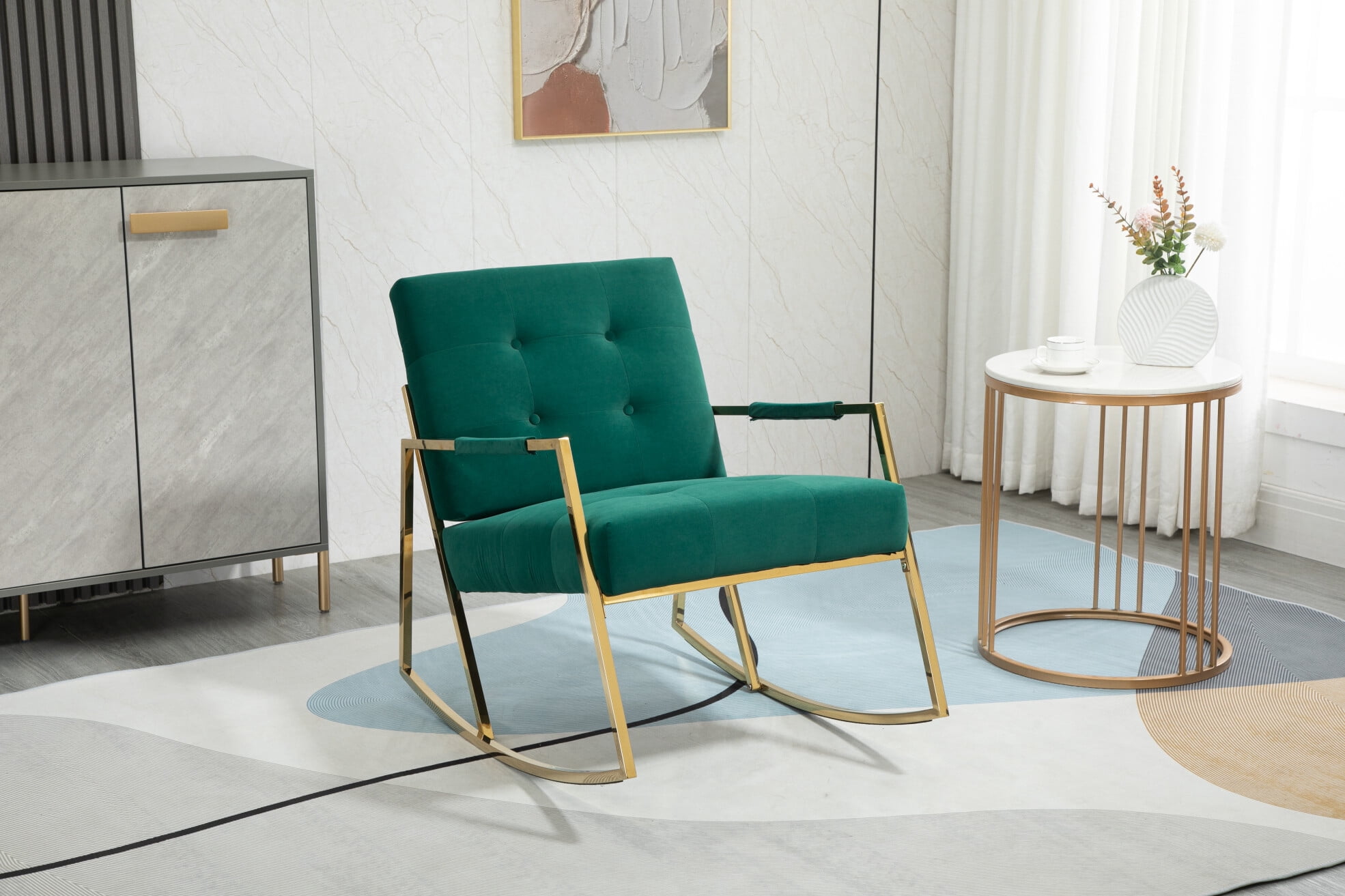 Accent Rocking Chair Small Nursery Rocking Chair with Curved Back, Modern Upholstered Accent ...