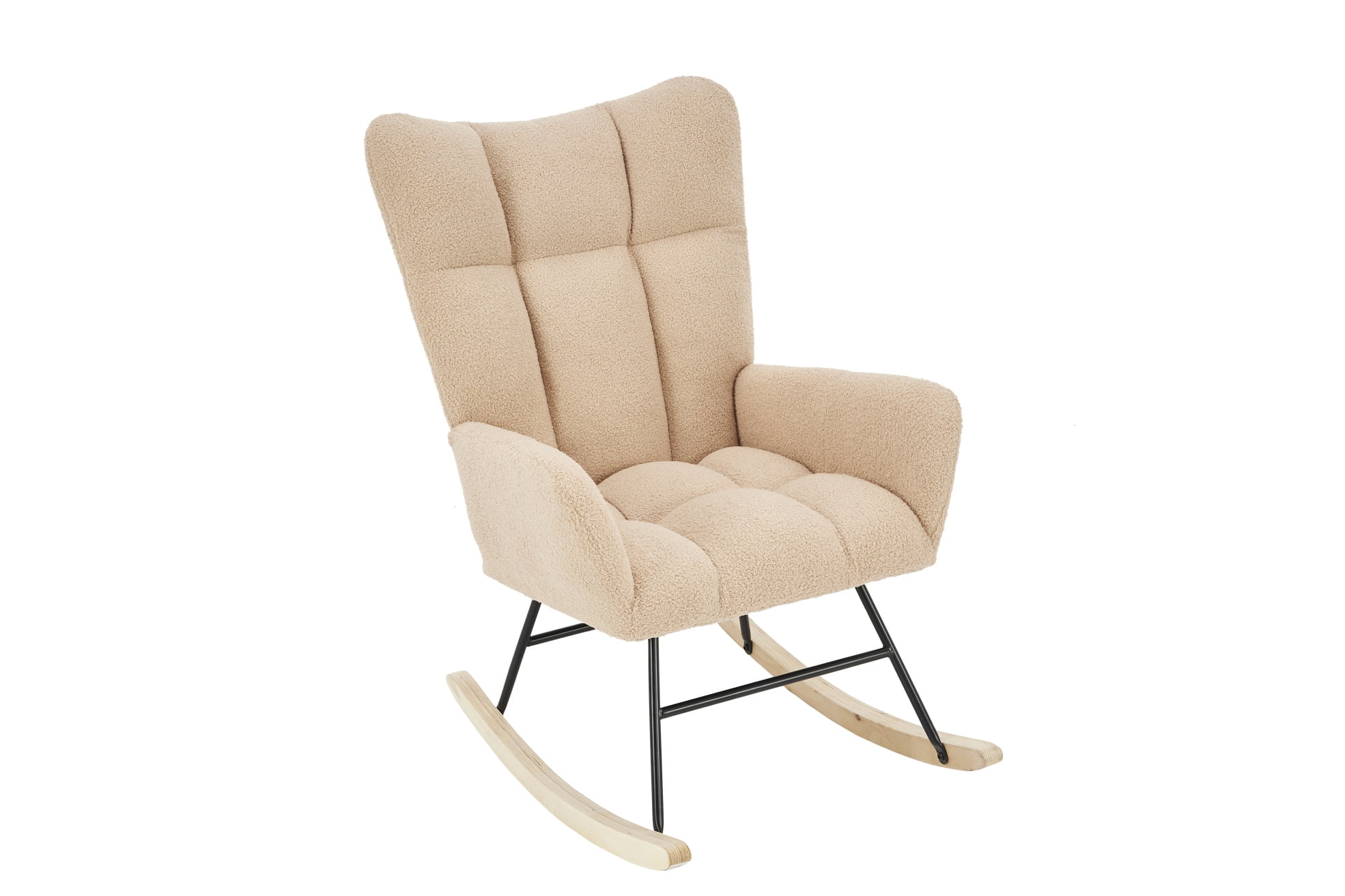 Nursery Rocking Chair, Fabric Upholstered Glider Rocker with High ...