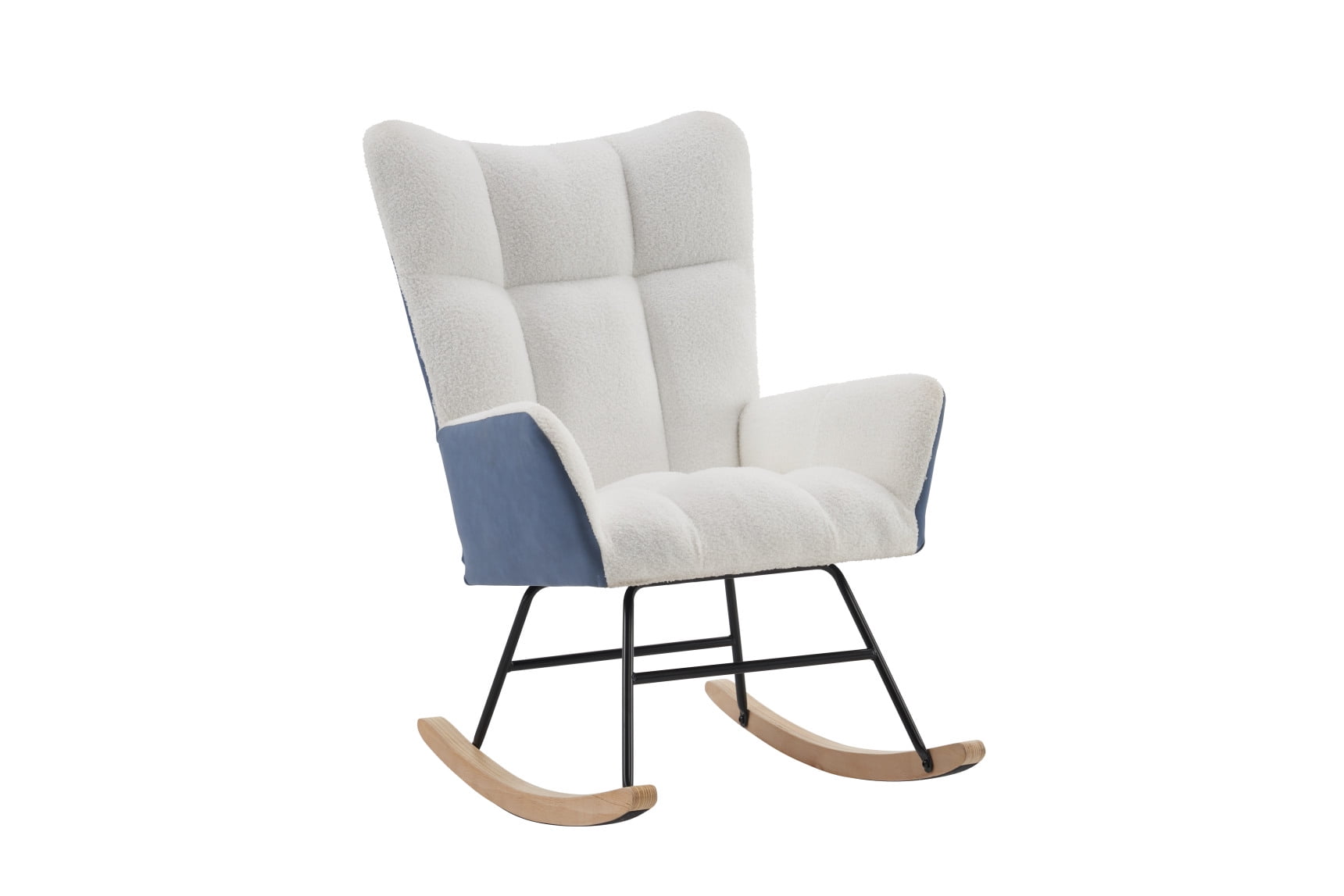 Accent Rocking Chair Nursery Chair, Modern Upholstered Fabric Nursery Glider With High Backrest Nap Armchair Rocker Living Room Bedroom Offices White Teddy Fabric