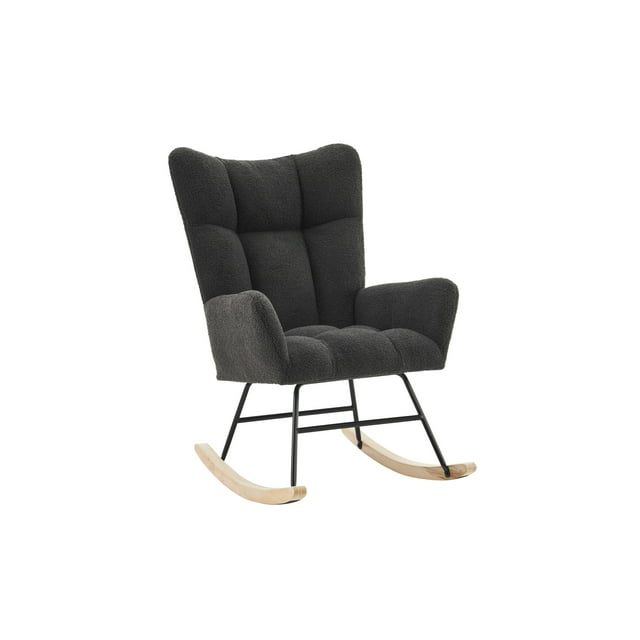 Nursery Rocking Chair, Fabric Upholstered Glider Rocker with High Backrest, Modern Rocking Accent Chairs Comfy Side Chair Armchair Single Chair for Nursery, Bedroom, Living Room, Office, K