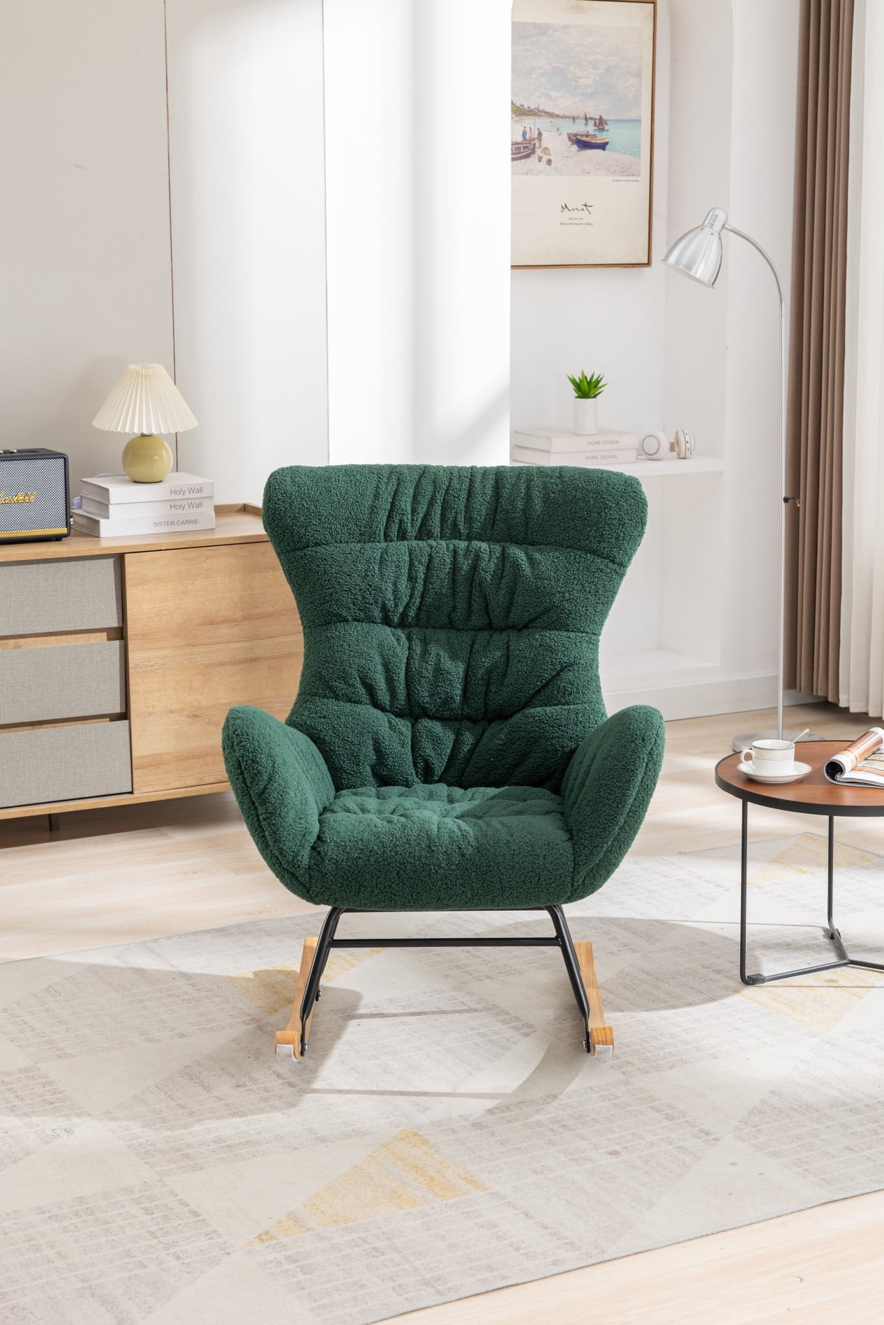 Nursery Rocking Chair with High Backrest,Upholstered Rocker Glider ...