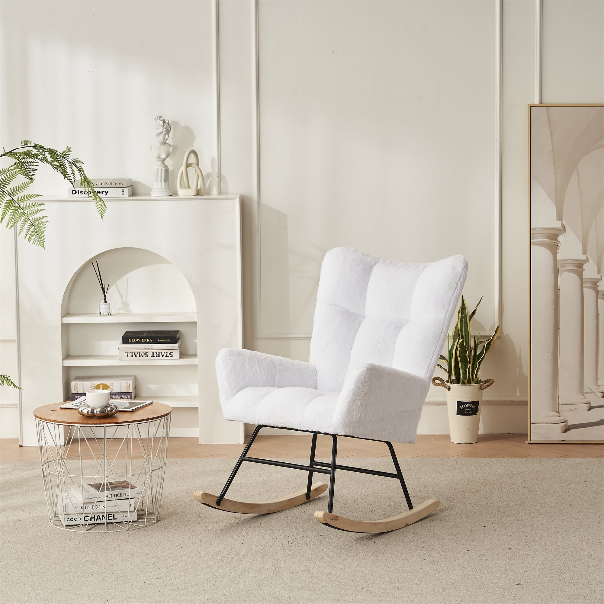 Furpro Rocking Chair Nursery Rocking Chair, Modern Faux Fur Upholstered Rocker Glider Chair ...
