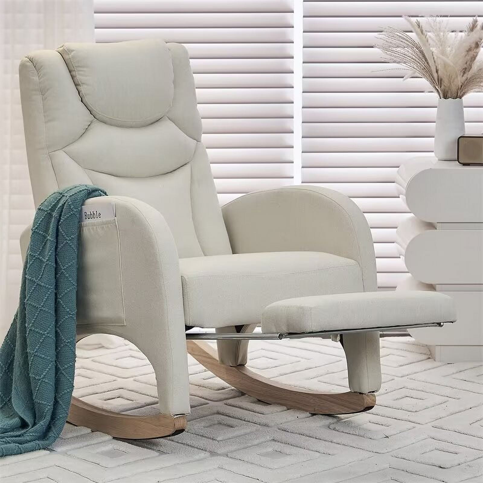 Nursery Rocking Chair, Modern Teddy Upholstered High Wingback Armchair ...