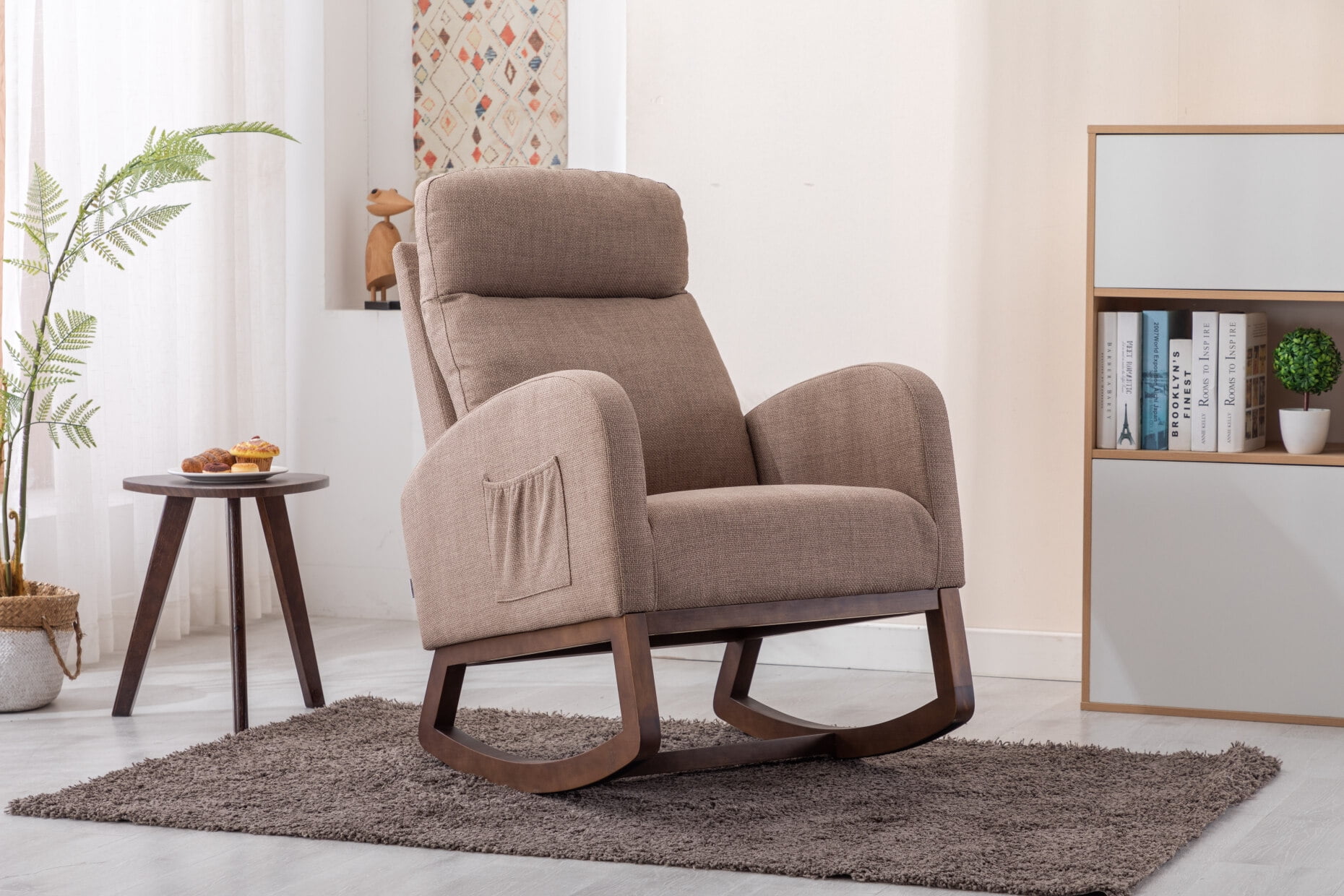 Nursery Rocking Chair, Modern Upholstered Glider Rocker Chair with Wing