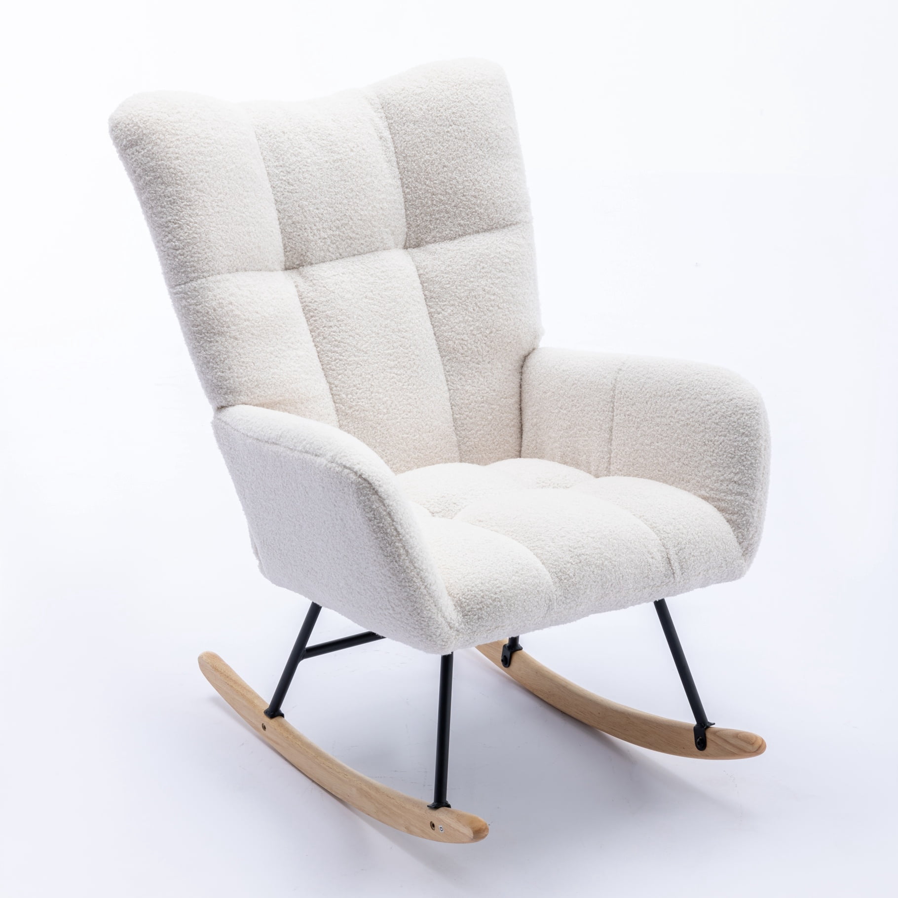 Nursery Rocking Chair,Soft Teddy Velvet Fabric Glider Chair with Solid ...