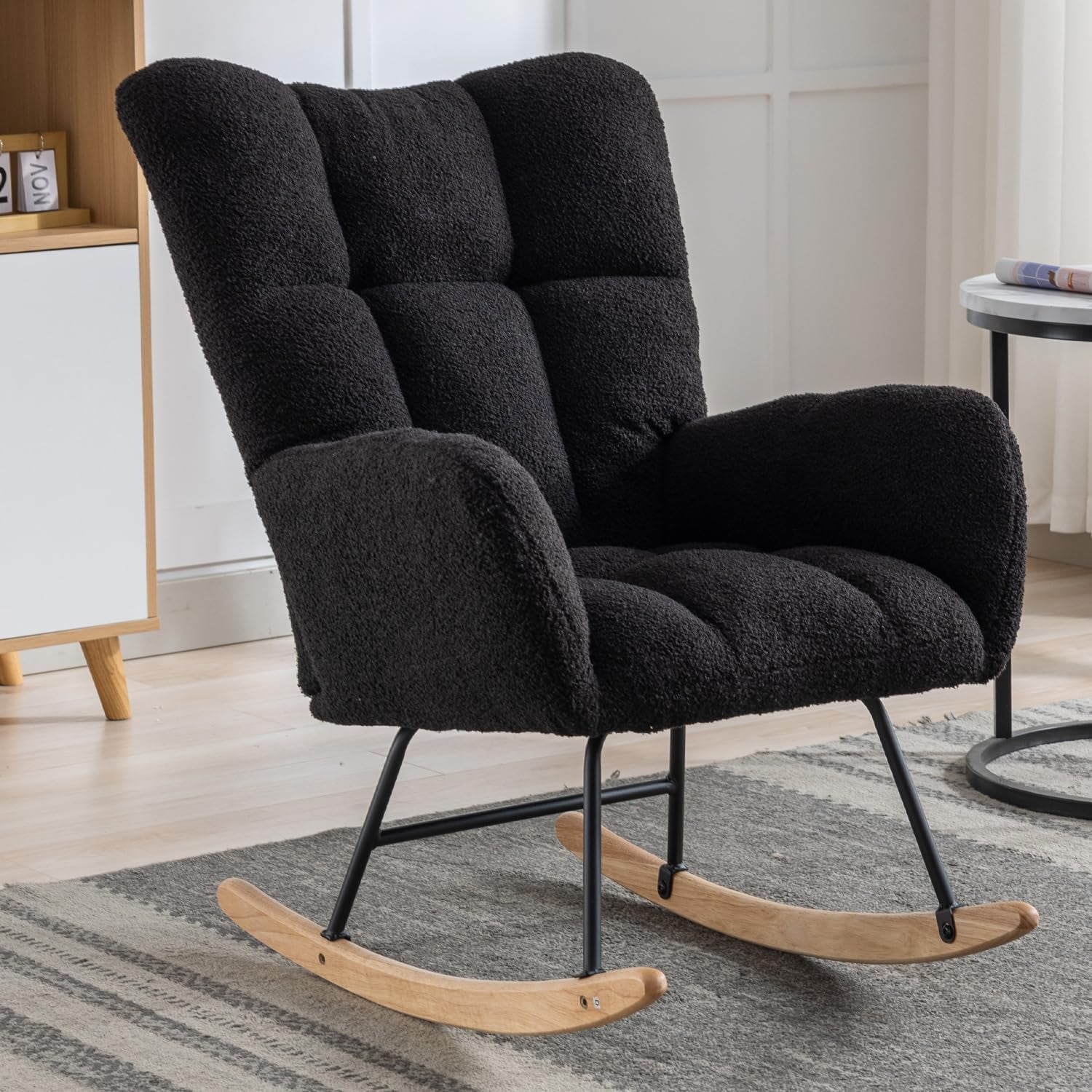 Nursery Rocking Chair, Teddy Fabric Glider Rocker Rocking Accent Chair ...