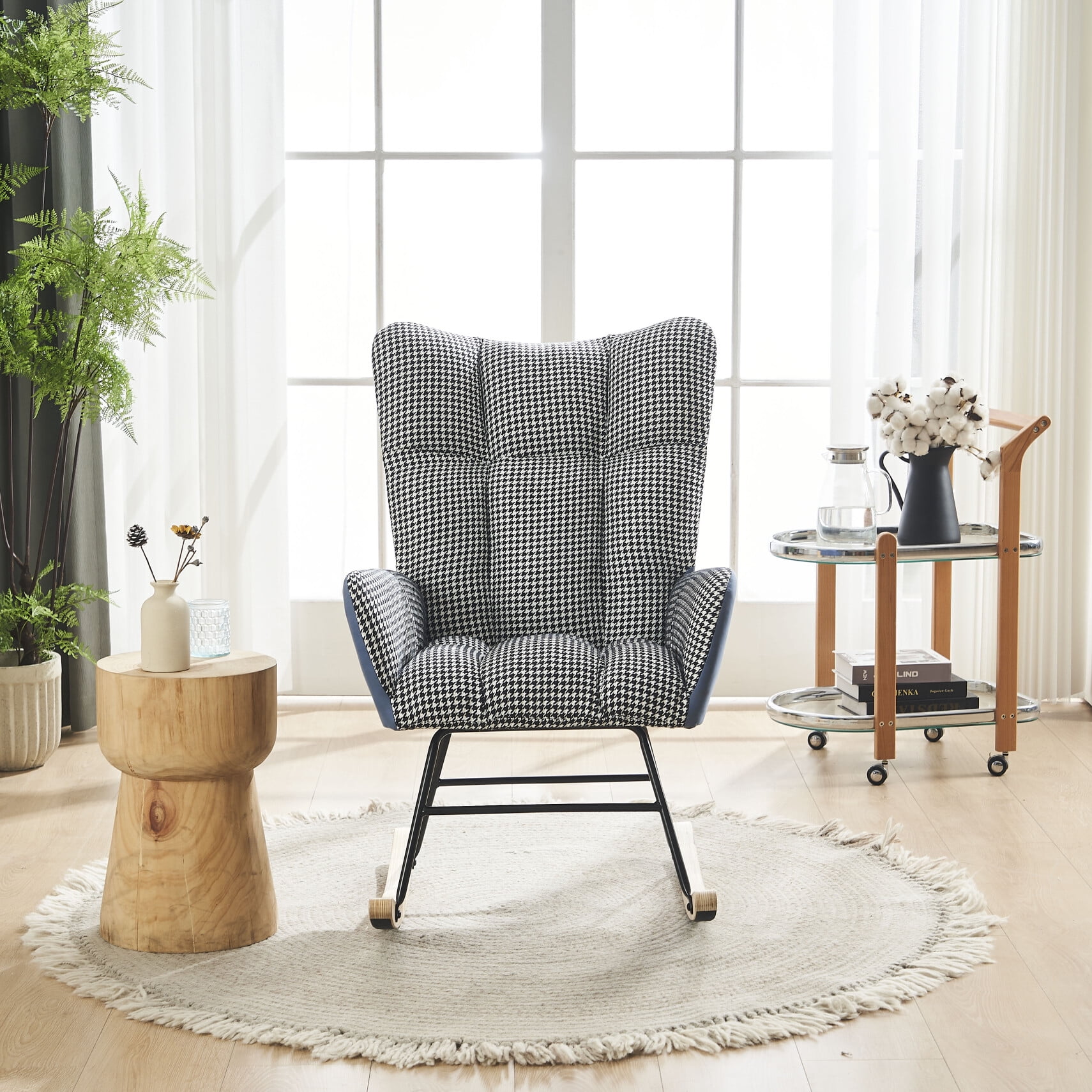 Nursery Rocking Chair, Teddy Upholstered Armchair with Ergonomic ...