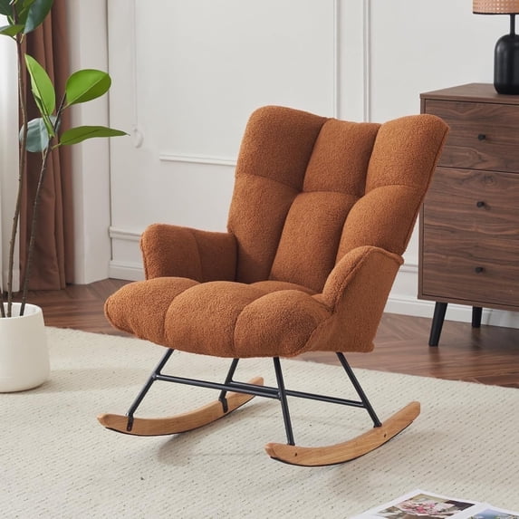 SAETSFEG Nursery Rocking Chair Teddy, Upholstered Glider with High ...