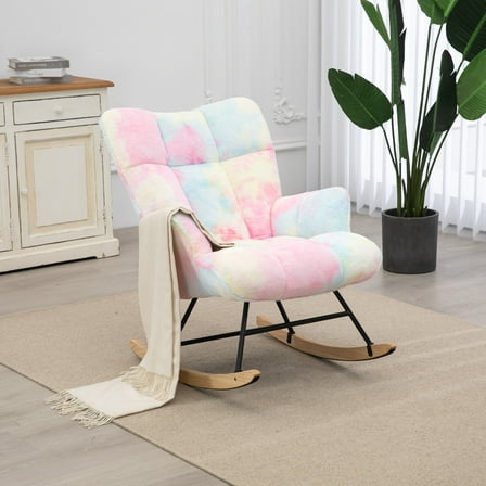 Nursery Rocking Chair, Upholstered Glider Rocker with High Backrest, Comfortable Stylish Accent Armchair with Padded Seat for Living Rooms, Bedrooms, Offices