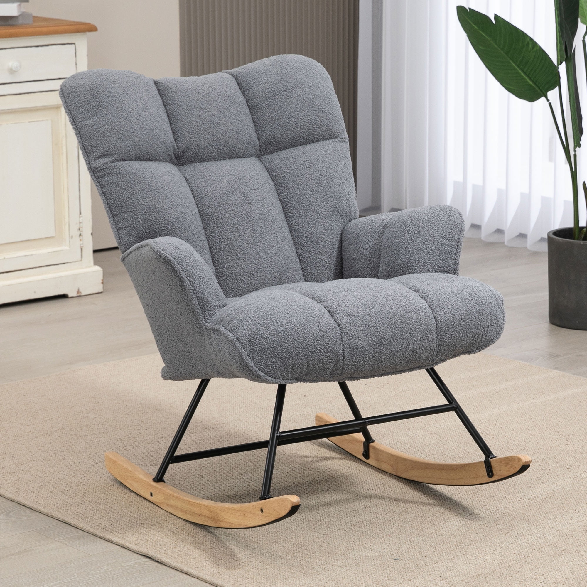 Nursery Rocking Chair Teddy, Upholstered Glider Rocker with High ...