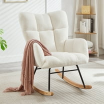 Nursery Rocking Chair Teddy Upholstered Glider Rocker Rocking Accent Chair Padded Seat with High Backrest Armchair Comfy Side Chair for Living Room Bedroom Offices, Ivory Teddy