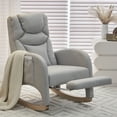 thumbnail image 1 of Nursery Rocking Chair with Two Side Pockets & Adjustable Footrest, Cotton Linen Fabric Rocker with High Backrest, Modern Rocking Accent Chair for Living Room, Bedroom, Light Gray, 1 of 7