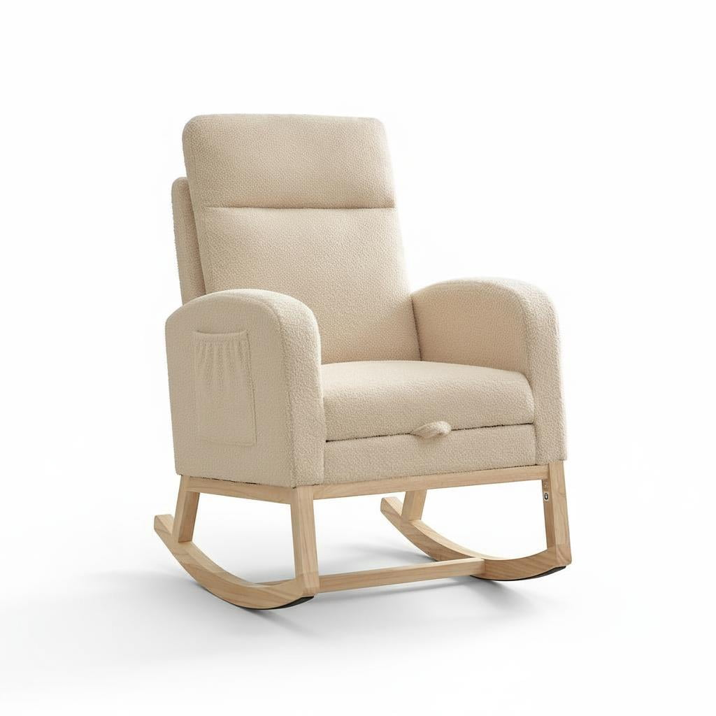 Nursery Rocking Chair,Upholstered Glider Rocker with Footrest High Backrest,Comfortable Lounge Seating for Waiting Areas, Nursing, or Living Room