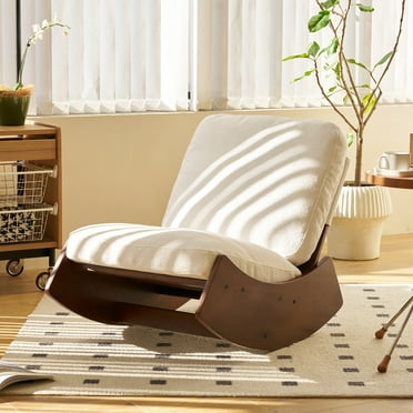 Nursery Rocking Chair, Upholstery Glider Chair with Solid Wood Frame and Wide Backrest,  Accent Reading Rocker Chair  for Bedroom, Living Room, Office, White