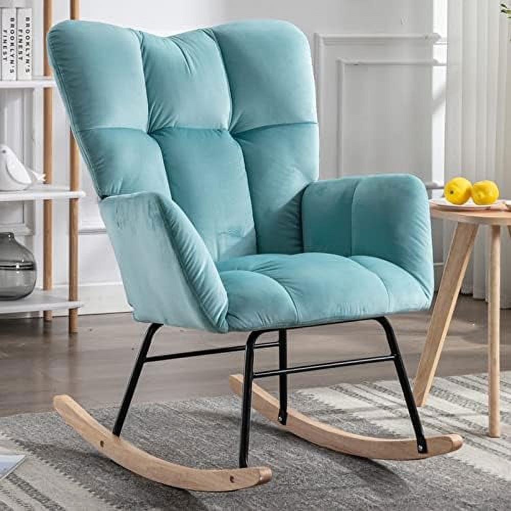Side Rocking Stool Nursery Rocking Chair, Velvet Upholstered Glider Rocker Rocking Accent ...