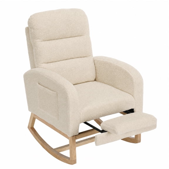 Nursery Rocking Chair with Footrest & Tall Back, Sherpa, Khaki