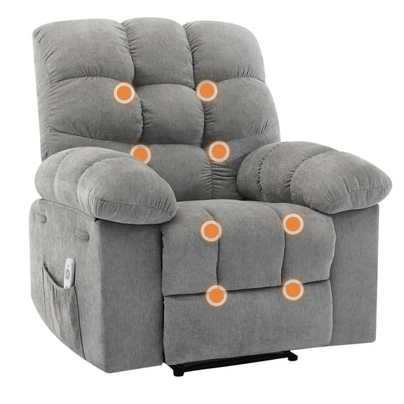 Nursery Rocking Chairs, Rocking Chair with Massage and Heat,Heat Ergonomic Overstuffed Breathable Fabric Reclining Chair with 2 Side Pockets, Remote Control, Living Room, Bedroom