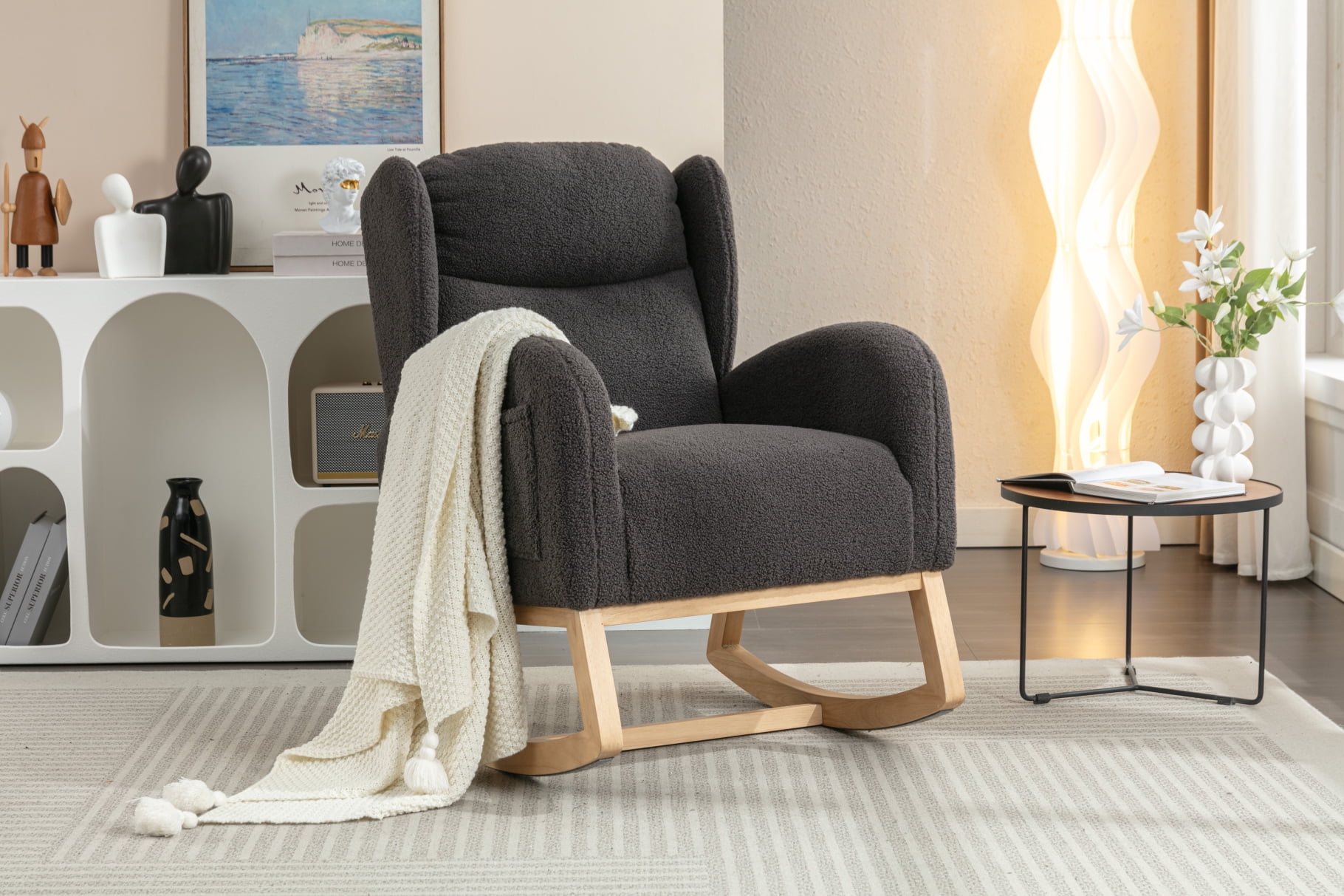Nursery Rocking Glider Chair, Teddy Fabric High Back Rocker Armchair ...