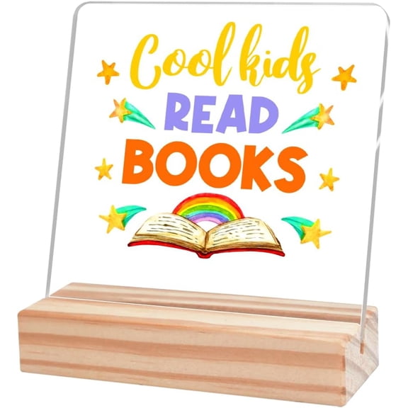 Nursery Room Table Sign,Good Kids Read Books Motivational Sign Acrylic Plaque With Wooden Stand Sign for Home Nursery Classroom Kids Room Desk Tabletop Shelf Decor 4x4 Inch