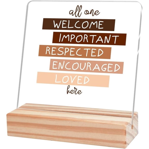 Nursery Room Table SignAll Are Welcome Important Motivational Sign Acrylic Plaque With Wooden Stand Sign for Home Nursery Classroom Kids Room Desk Tabletop Shelf Decor
