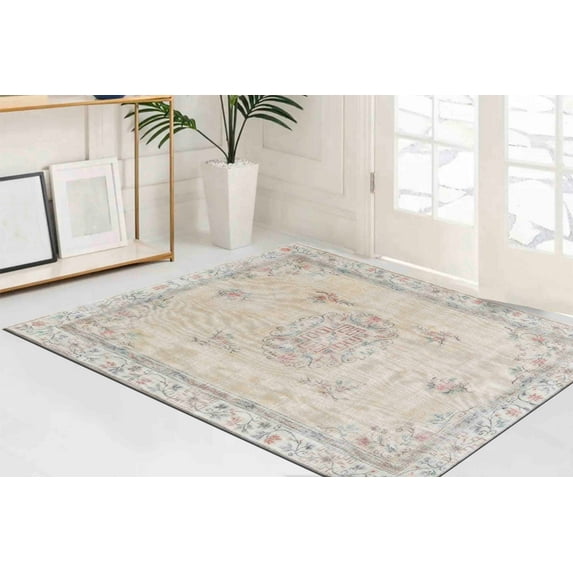 Nursery Rugs, Personalized Gifts Rug, Classic Rug, Car Mat Rugs, Floral Rug, Soft Tones Rugs, Anatolian Rugs, Chenille Printed Design Rug, Office Rug, 3.3'x6.5' - 100x200 cm