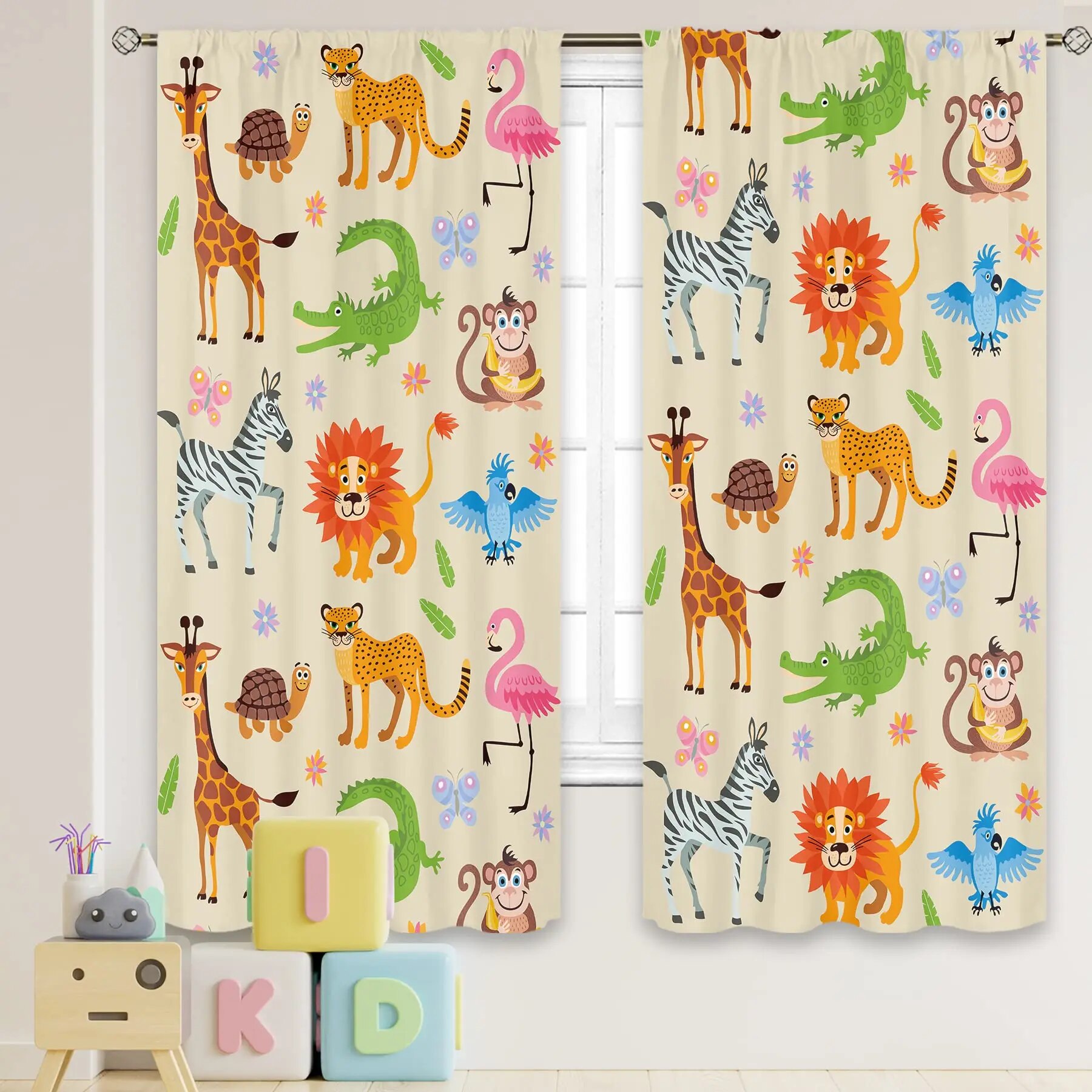 Nursery Safari Animals Curtains Baby Boy Kids Woodland Jungle Forest