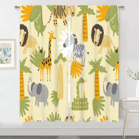 Nursery Safari Animals Curtains Baby Boy Kids Woodland Jungle Forest Lion Printed Curtains for Living Room Bedroom Window Drapes