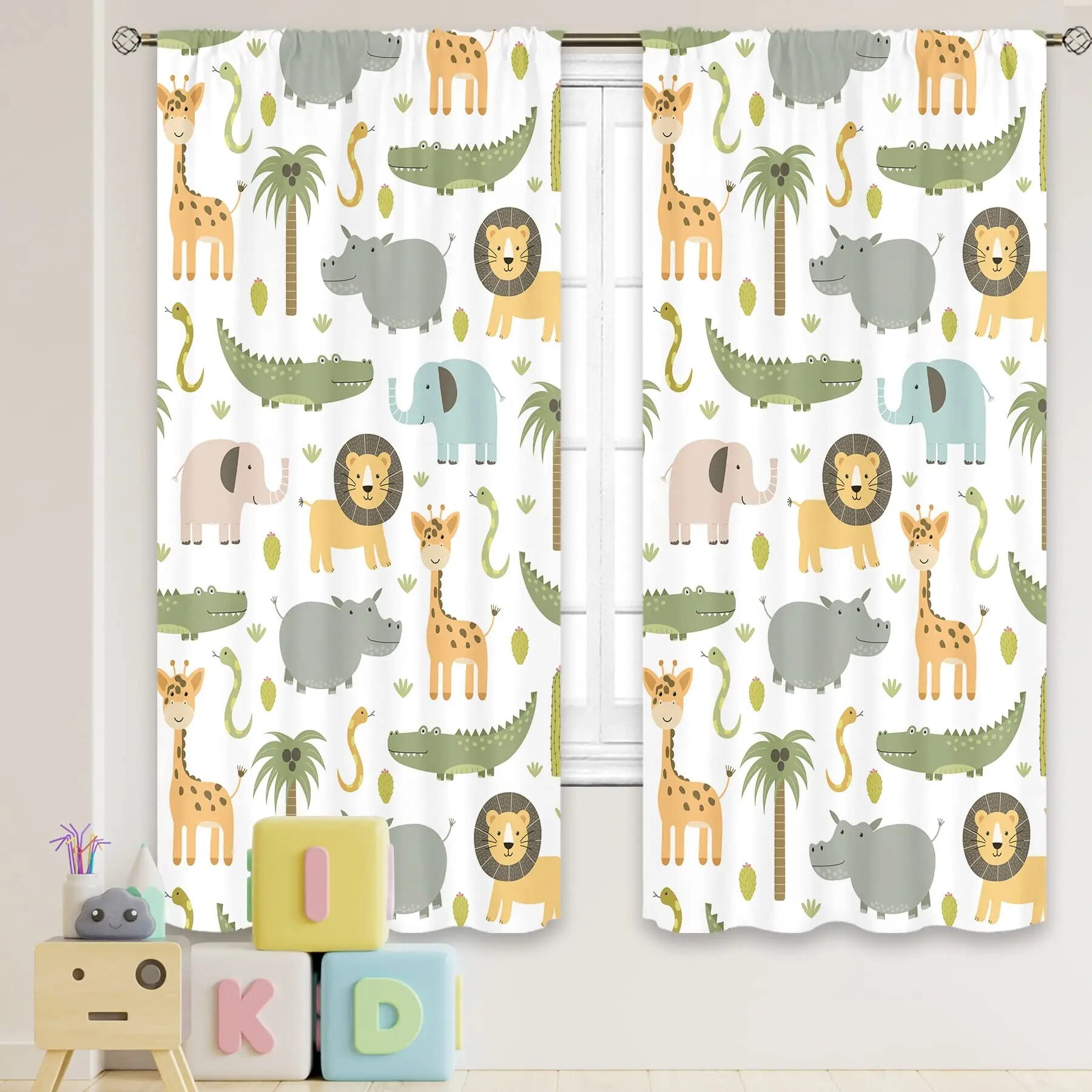 Nursery Safari Animals Curtains Baby Boy Kids Woodland Jungle Forest