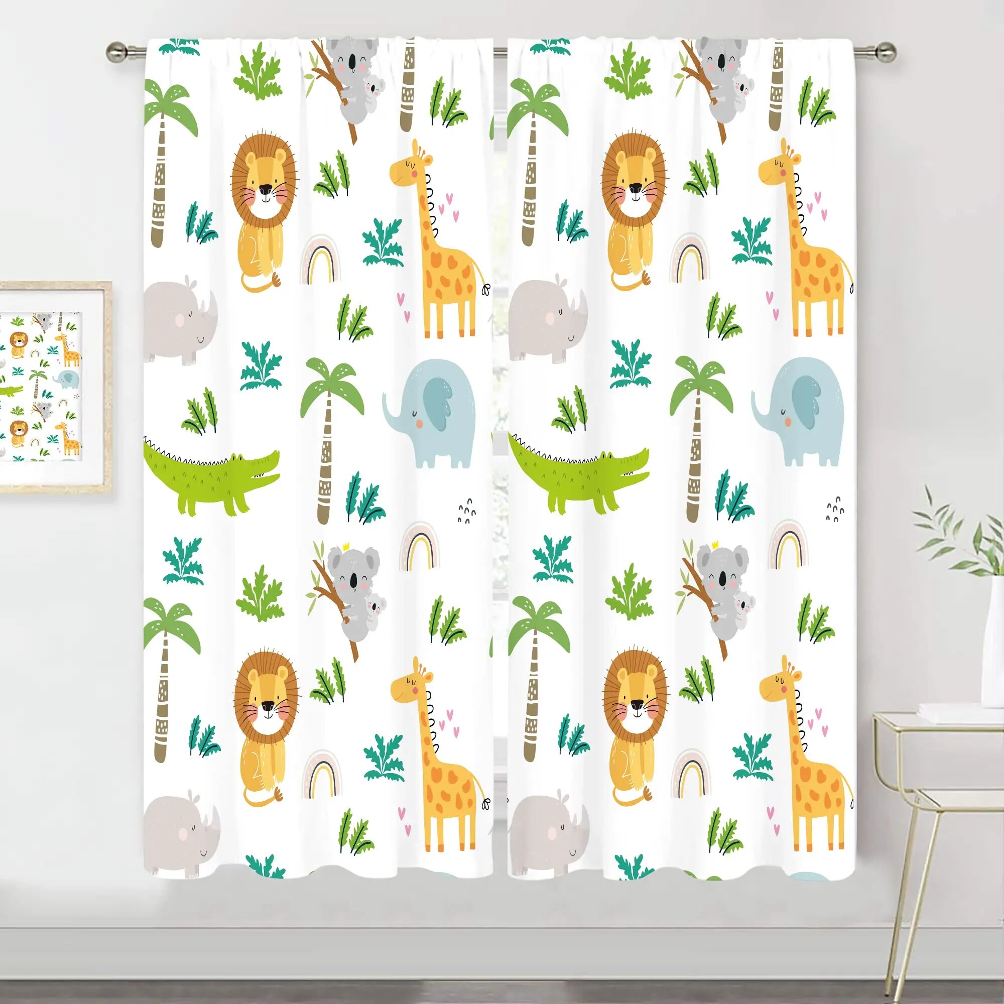 Nursery Safari Animals Curtains Baby Boy Kids Woodland Jungle Forest