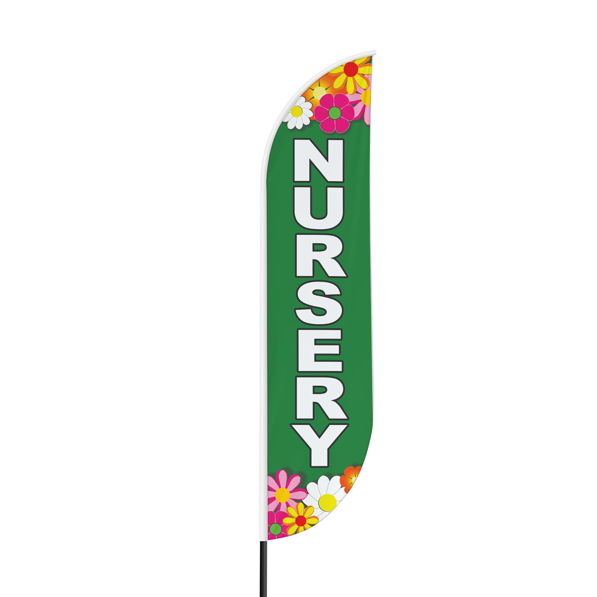 Nursery Sign feather flag for Outdoor by Mavis Print | 11.5 FEET Long Polyester Outdoor Banner Flag for Easy Hang | HD Print Swooper I Flag Only forNursery Advertising | Made in USA I Flag Only