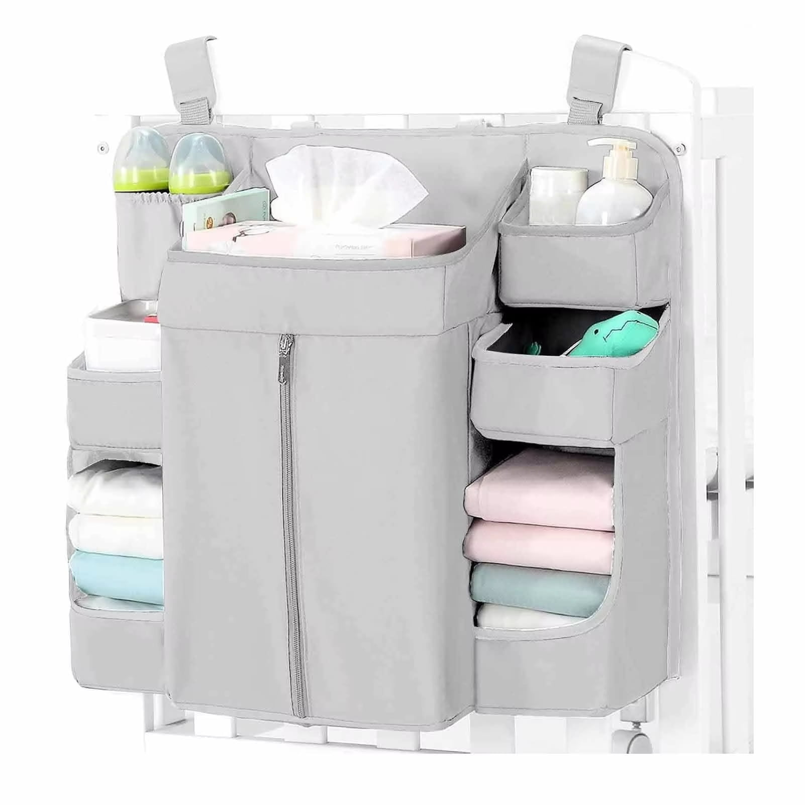 Nursery Storage Rack for Baby Crib - Hanging Diaper Organizer for Baby Bed, Punch-Free Wall Mounted, Waterproof for Baby Room