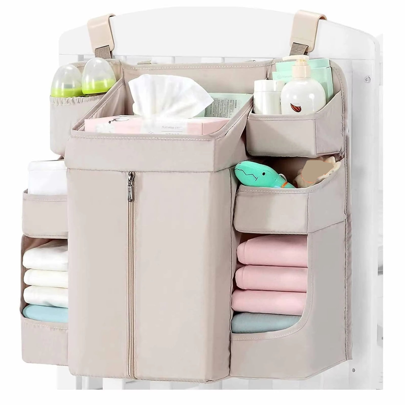 Nursery Storage Rack for Baby Crib - Hanging Diaper Organizer for Baby Bed, Punch-Free Wall Mounted, Waterproof for Baby Room