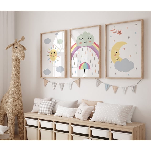 Nursery Sun Rainbow Moon Baby Room Set 3 Unframed Paper Print 8x12