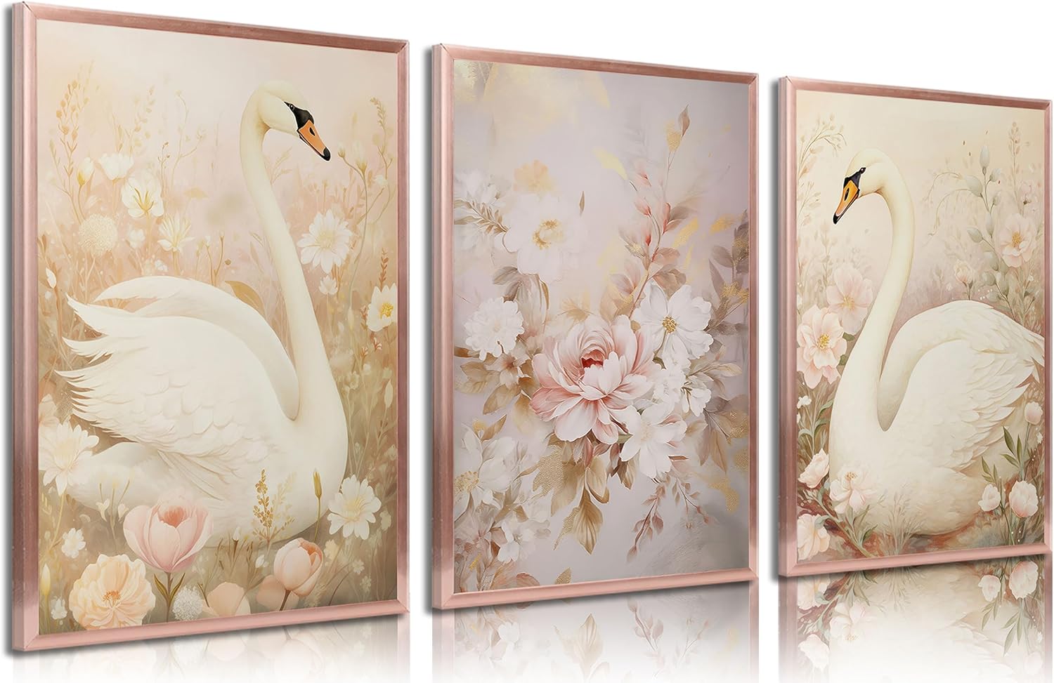 Nursery Swan Canvas Wall Hieng Pink Swan Flowers Posters Prints Girl ...