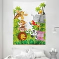 thumbnail image 1 of Nursery Tapestry, Cartoon Style Zoo Animals Safari Jungle Mascots Tropical Forest Wildlife Pattern, Wall Hanging for Bedroom Living Room Dorm Decor, 60W X 80L Inches, Multicolor, by Ambesonne, 1 of 2