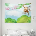 thumbnail image 1 of Nursery Tapestry, Monkey Swinging with the Kid Baby Clothes Chimpanzee Jungle Joy Togetherness, Wall Hanging for Bedroom Living Room Dorm Decor, 80W X 60L Inches, Green Brown Pink, by Ambesonne, 1 of 2