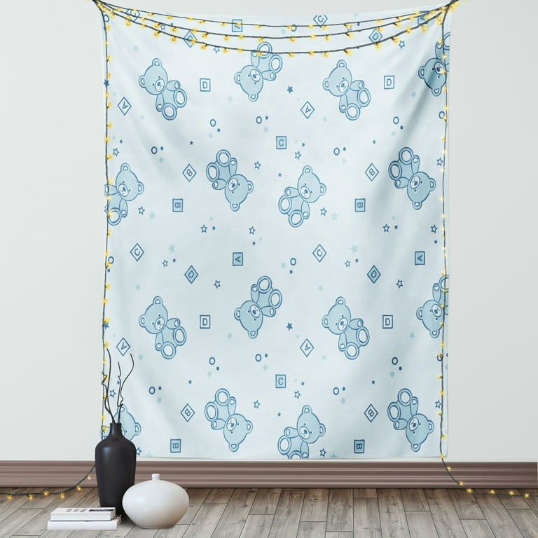Nursery Tapestry Teddy Bears and Toys with Letters on Children Imagery Baby Blue Background Wall Hanging for Bedroom Living Room Dorm Decor 40W X 60L Inches Baby Blue Aqua by Ambesonne