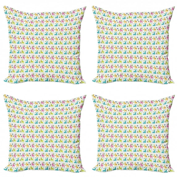 Ambesonne Cartoon Throw Pillow Cover 4 Pack, Alpaca Mountain and Cactus, 18", Multicolor