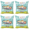 thumbnail image 1 of Nursery Throw Pillow Cushion Case Pack of 4, Happy Kids on a Swing with Dog Childhood Dreams Themed Cartoon Town Rainbow Design, Modern Accent Double-Sided Print, 4 Sizes, Multicolor, by Ambesonne, 1 of 2