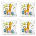 thumbnail image 1 of Nursery Throw Pillow Cushion Case Pack of 4, Zoo Animals Sitting Under a Tree Cartoon Style Giraffe Pig Bunny Monkey and Hen, Modern Accent Double-Sided Print, 4 Sizes, Multicolor, by Ambesonne, 1 of 2