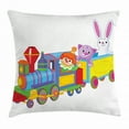 thumbnail image 1 of Nursery Throw Pillow Cushion Cover, Clown Cat and Bunny Sitting in The Train Kids Toys Cartoon Style Funny Cheerful, Decorative Square Accent Pillow Case, 16 X 16 Inches, Multicolor, by Ambesonne, 1 of 2