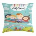 thumbnail image 1 of Nursery Throw Pillow Cushion Cover, Happy Kids on a Swing with Dog Childhood Dreams Themed Cartoon Town Rainbow Design, Decorative Square Accent Pillow Case, 18 X 18 Inches, Multicolor, by Ambesonne, 1 of 2