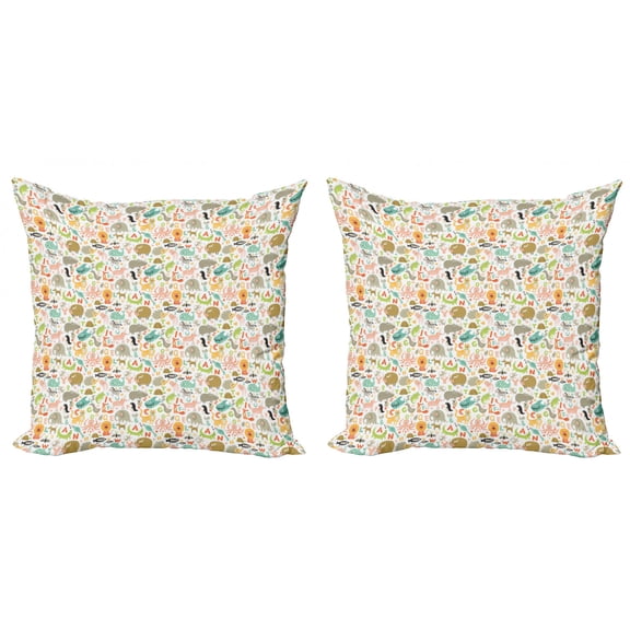 Ambesonne Cartoon Throw Pillow Cover 2 Pack, Animals Alphabet, 20", Multicolor