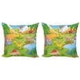 thumbnail image 1 of Ambesonne Cartoon Throw Pillow Cover 2 Pack, Style Animals, 24", Pale Coffee Lime Green, 1 of 2