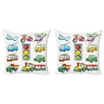 thumbnail image 1 of Ambesonne Cartoon Throw Pillow Cover 2 Pack, Cheerful Transportation, 24", Multicolor, 1 of 2