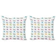 thumbnail image 1 of Ambesonne Cartoon Throw Pillow Cover 2 Pack, Colorful Fun Elephants, 24", Multicolor, 1 of 5